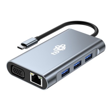 Adapter USB C 8w1 HDMIx2 USB VGA RJ45 PD