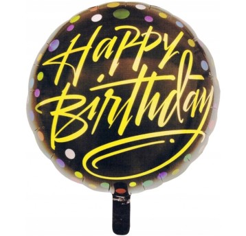 Balon foliowy Happy Birthday czarny ze złotym napi