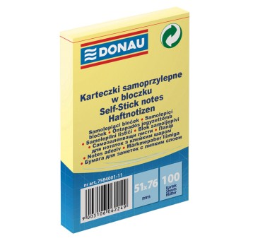 Bloczek samoprzylepny DONAU, 51x76mm, 1x100 kart.,