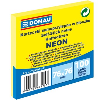 Bloczek samoprzylepny DONAU, 76x76mm, 1x100 kart.,
