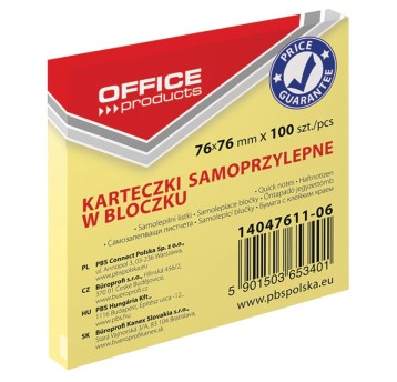 Bloczek samoprzylepny OFFICE PRODUCTS, 76x76mm, 1