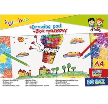 Blok rysunkowy GIMBOO, A4, 20 kart., 70gsm, biały