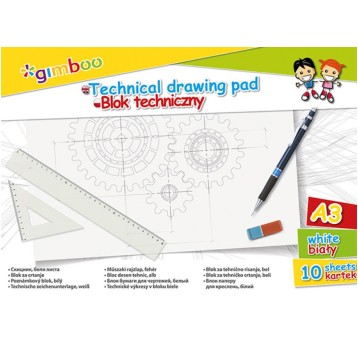 Blok techniczny GIMBOO, A3, 10 kart., 150gsm, bia