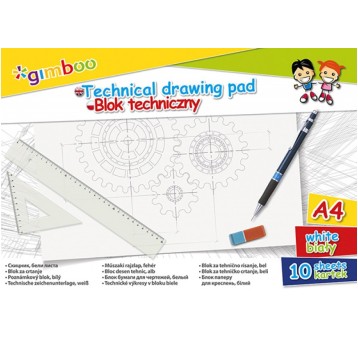 Blok techniczny GIMBOO, A4, 10 kart., 150gsm, bia