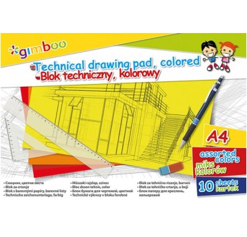 Blok techniczny GIMBOO, A4, 10 kart., 150gsm, mix