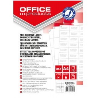 Etykiety OFFICE PRODUCTS 70x42.3mm białe, 100 ark.