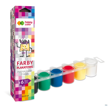 Farba plakatowa tempera, 6 kol x 25ml, Happy color