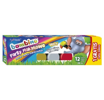 Farby plakatowe 12 kolorów, 20 ml + 1 farba cieli