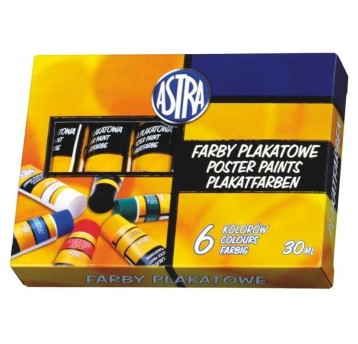 Farby plakatowe 6 kolorów 30ml tuba 83119900 ASTRA