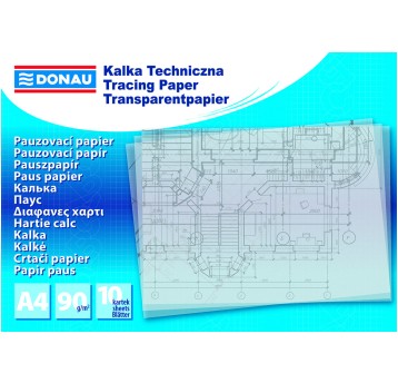 Kalka techniczna DONAU, A4, 10 ark., 90gsm, trans