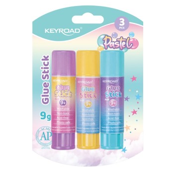 Klej w sztyfcie KEYROAD, Pastel, PVP, 9g, 3 szt.,