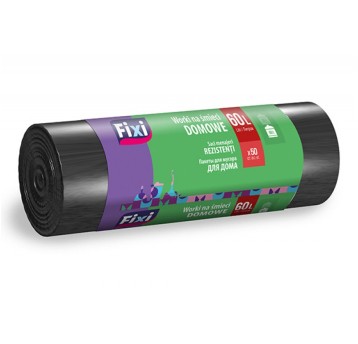 Worki na śmieci domowe FIXI, 60 l, 50 szt., czarne